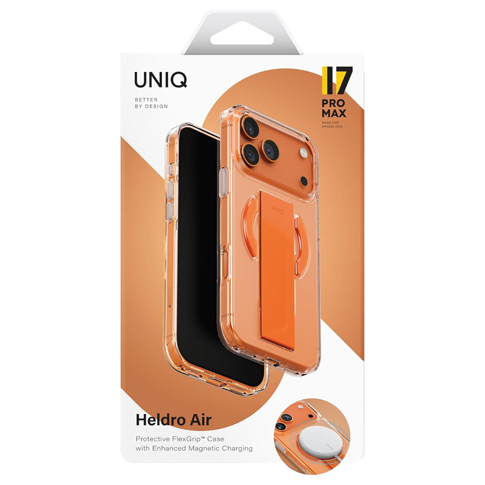 MagSafe Case for Apple iPhone 17 Pro, UNIQ, Heldro Air MagClick, Transparent Orange