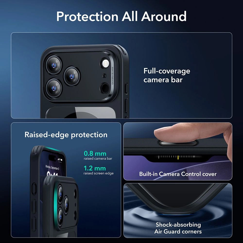 Калъф MagSafe за Apple iPhone 18 Pro / 17 Pro, ESR, Classic Hybrid с протектор за екран, Черен прозрачен