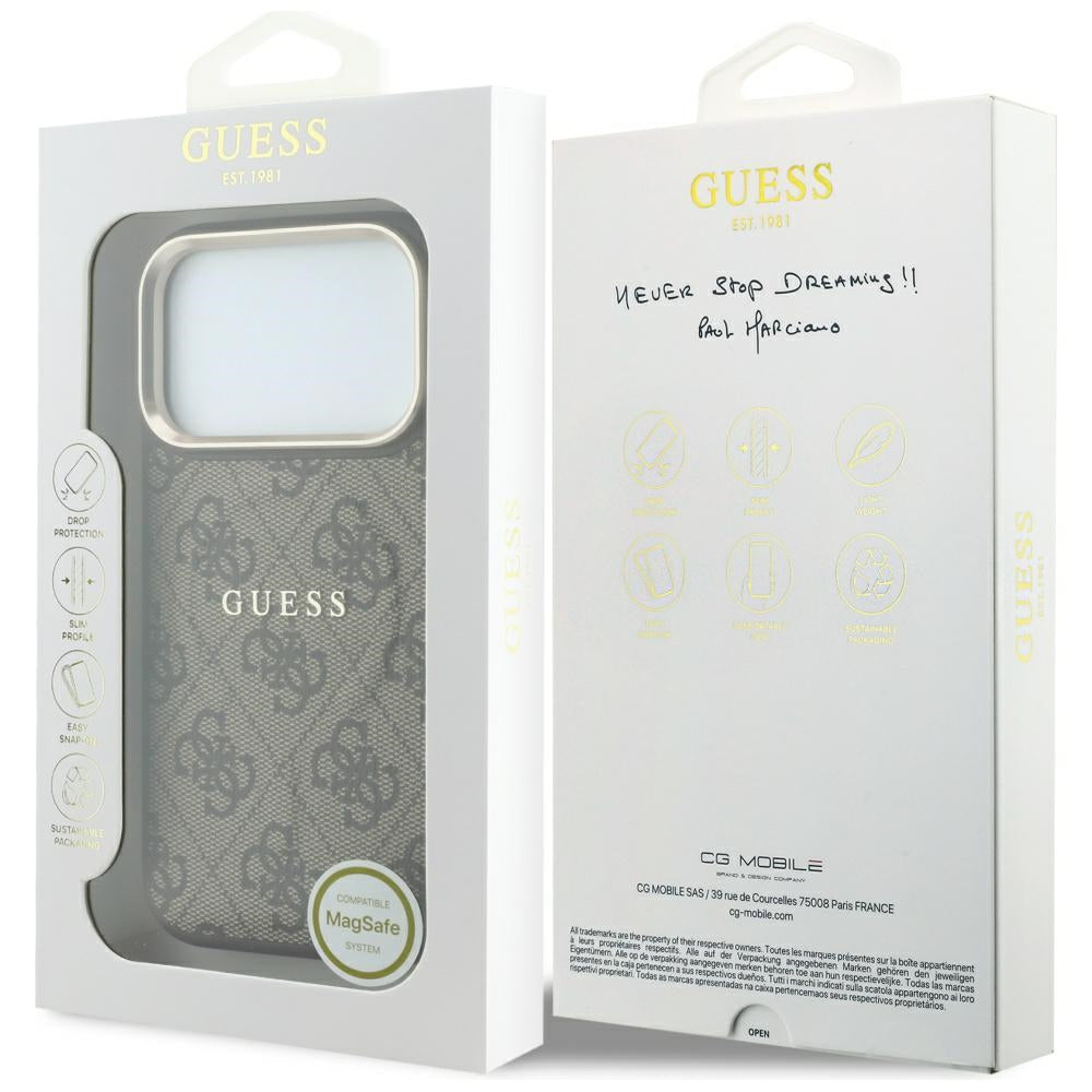 Калъф MagSafe за Apple iPhone 18 Pro / 17 Pro, Guess, 4G Embossed Classic, Кафяв