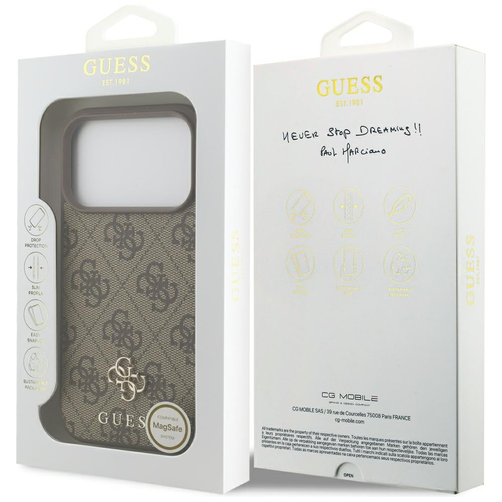 Калъф MagSafe за Apple iPhone 18 Pro / 17 Pro, Guess, 4G Small and Classic, Кафяв
