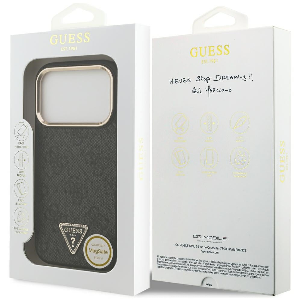 Калъф MagSafe за Apple iPhone 18 Pro / 17 Pro, Guess, 4G Triangle Logo, Черен