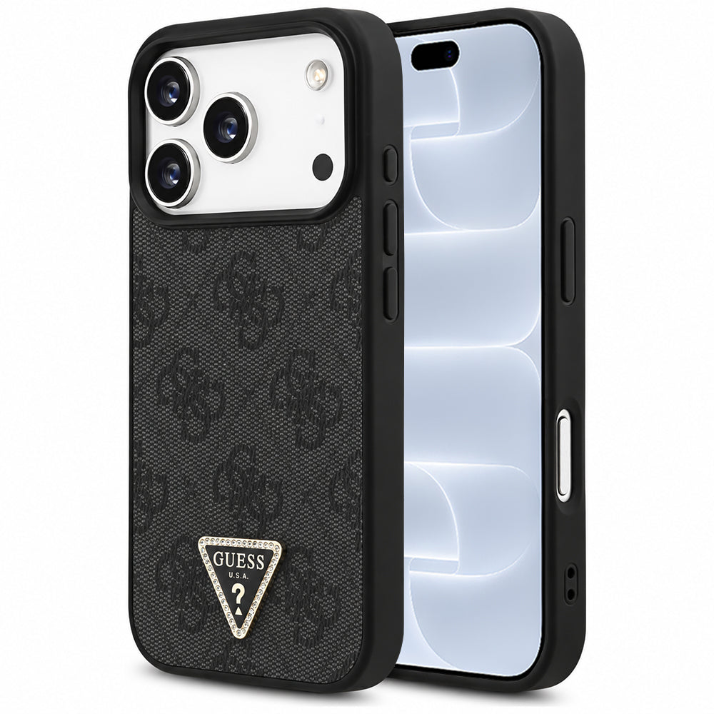 Калъф MagSafe за Apple iPhone 18 Pro / 17 Pro, Guess, 4G Triangle Strass, Черен