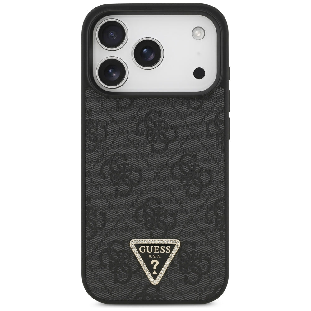 Калъф MagSafe за Apple iPhone 18 Pro / 17 Pro, Guess, 4G Triangle Strass, Черен