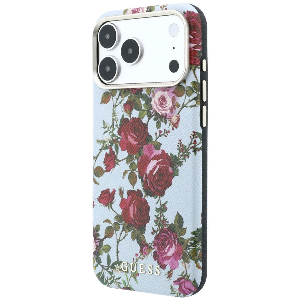 Калъф MagSafe за Apple iPhone 18 Pro / 17 Pro, Guess, Blossom Roses Print, синьо-небесен