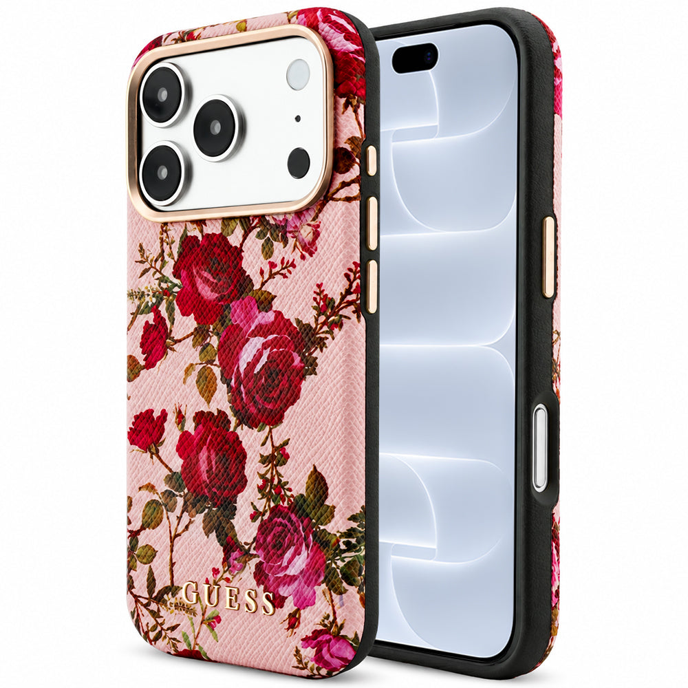 Калъф MagSafe за Apple iPhone 18 Pro / 17 Pro, Guess, Blossom Roses Print, розов
