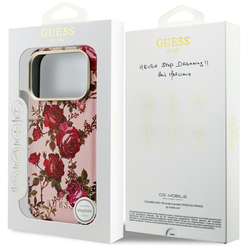 Калъф MagSafe за Apple iPhone 18 Pro / 17 Pro, Guess, Blossom Roses Print, розов