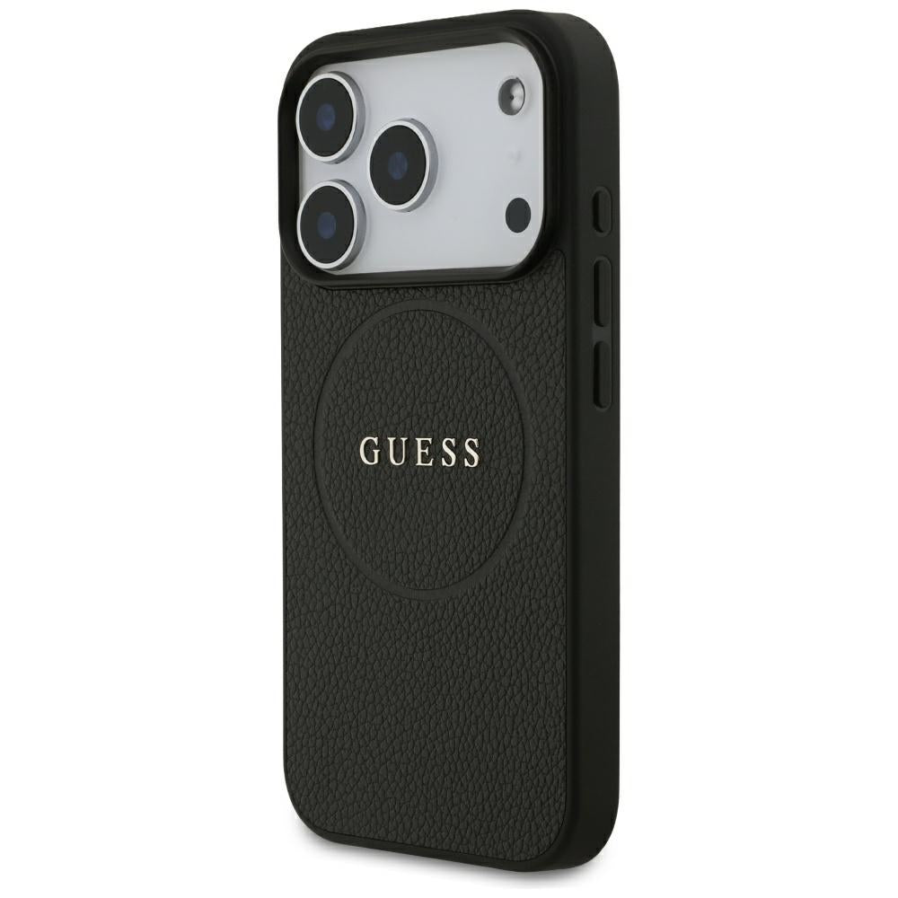 Калъф MagSafe за Apple iPhone 18 Pro / 17 Pro, Guess, Зърнест златен пръстен, Черен