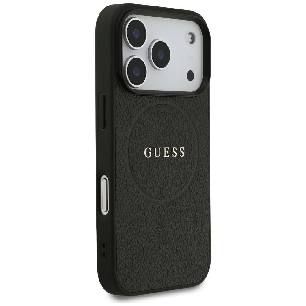 Калъф MagSafe за Apple iPhone 18 Pro / 17 Pro, Guess, Зърнест златен пръстен, Черен
