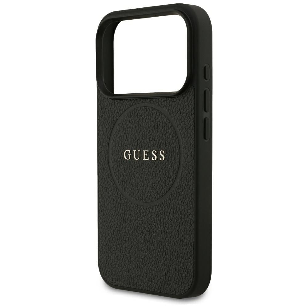Калъф MagSafe за Apple iPhone 18 Pro / 17 Pro, Guess, Зърнест златен пръстен, Черен