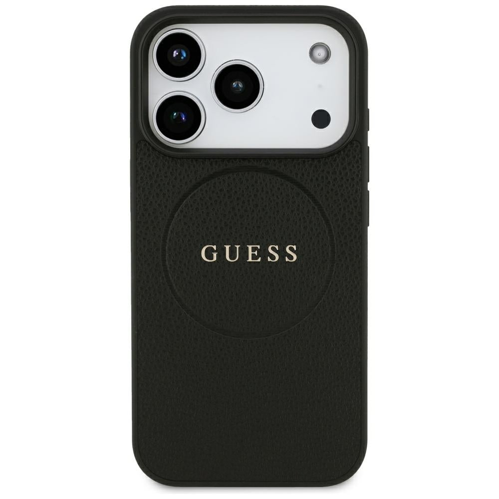 Калъф MagSafe за Apple iPhone 18 Pro / 17 Pro, Guess, Зърнест златен пръстен, Черен