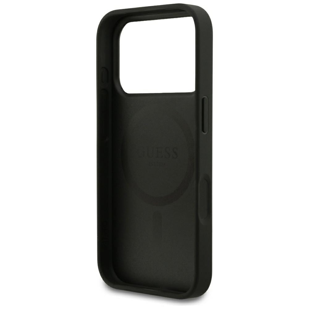 Калъф MagSafe за Apple iPhone 18 Pro / 17 Pro, Guess, Зърнест златен пръстен, Черен
