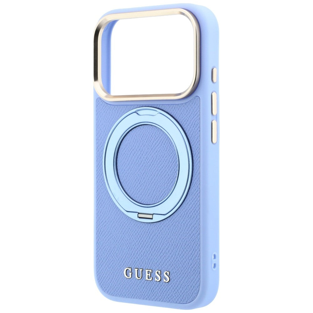 Калъф MagSafe за Apple iPhone 18 Pro / 17 Pro, Guess, Grained Ring Stand 360 Classic, синьо