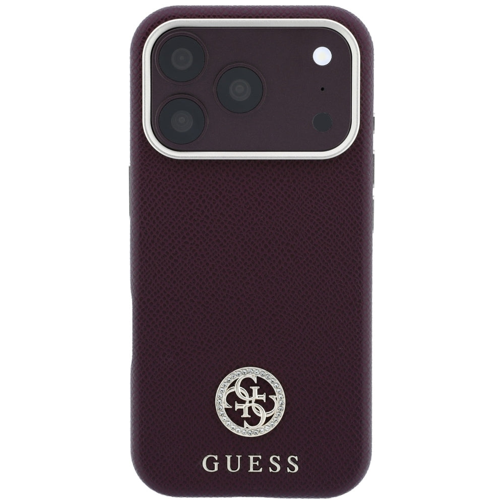 MagSafe Case for Apple iPhone 18 Pro / 17 Pro, Guess, Grained Round Strass Logo, Burgundy