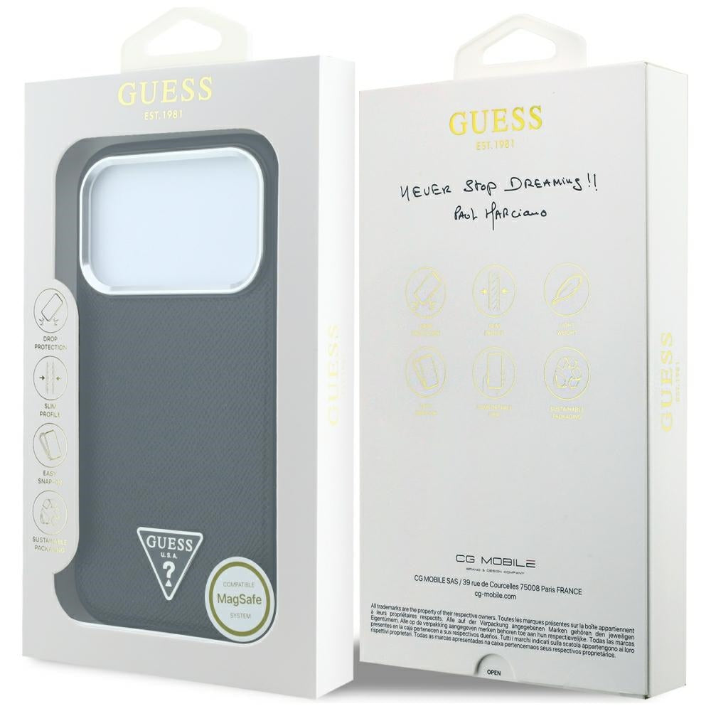 Калъф MagSafe за Apple iPhone 18 Pro / 17 Pro, Guess, Grained Triangle Logo, Черен