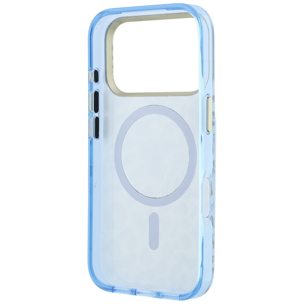 Калъф MagSafe за Apple iPhone 18 Pro / 17 Pro, Guess, Leopard Glitter Triangle Logo, Bleu