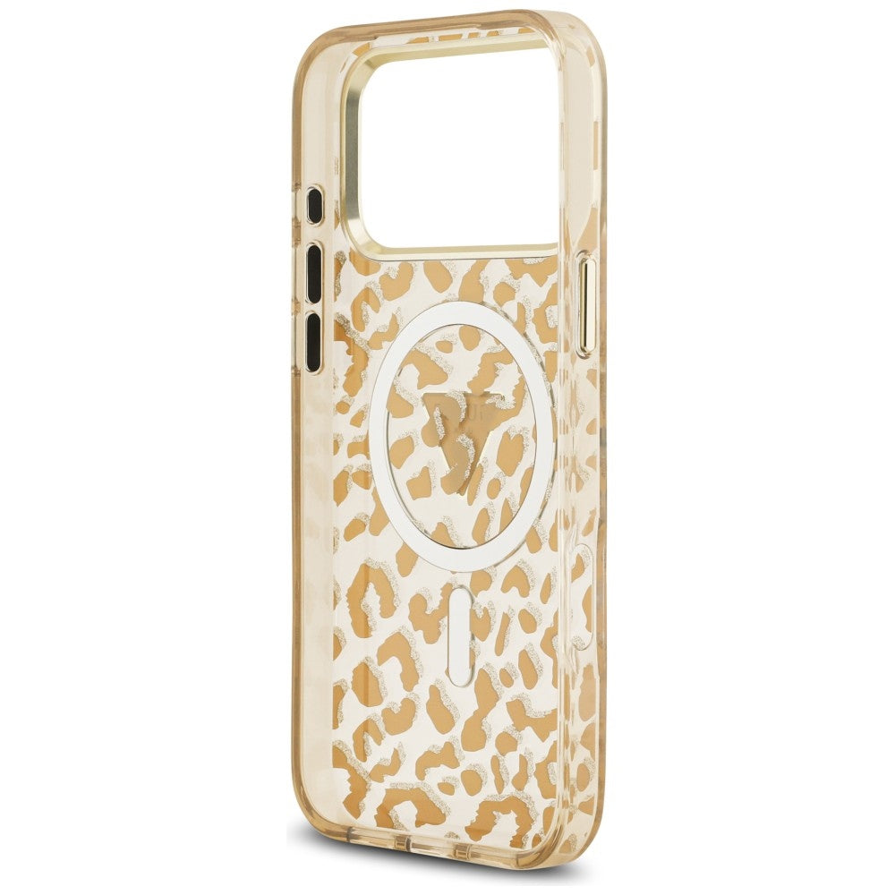 Калъф MagSafe за Apple iPhone 18 Pro / 17 Pro, Guess, Leopard Glitter Triangle Logo, Кафяв