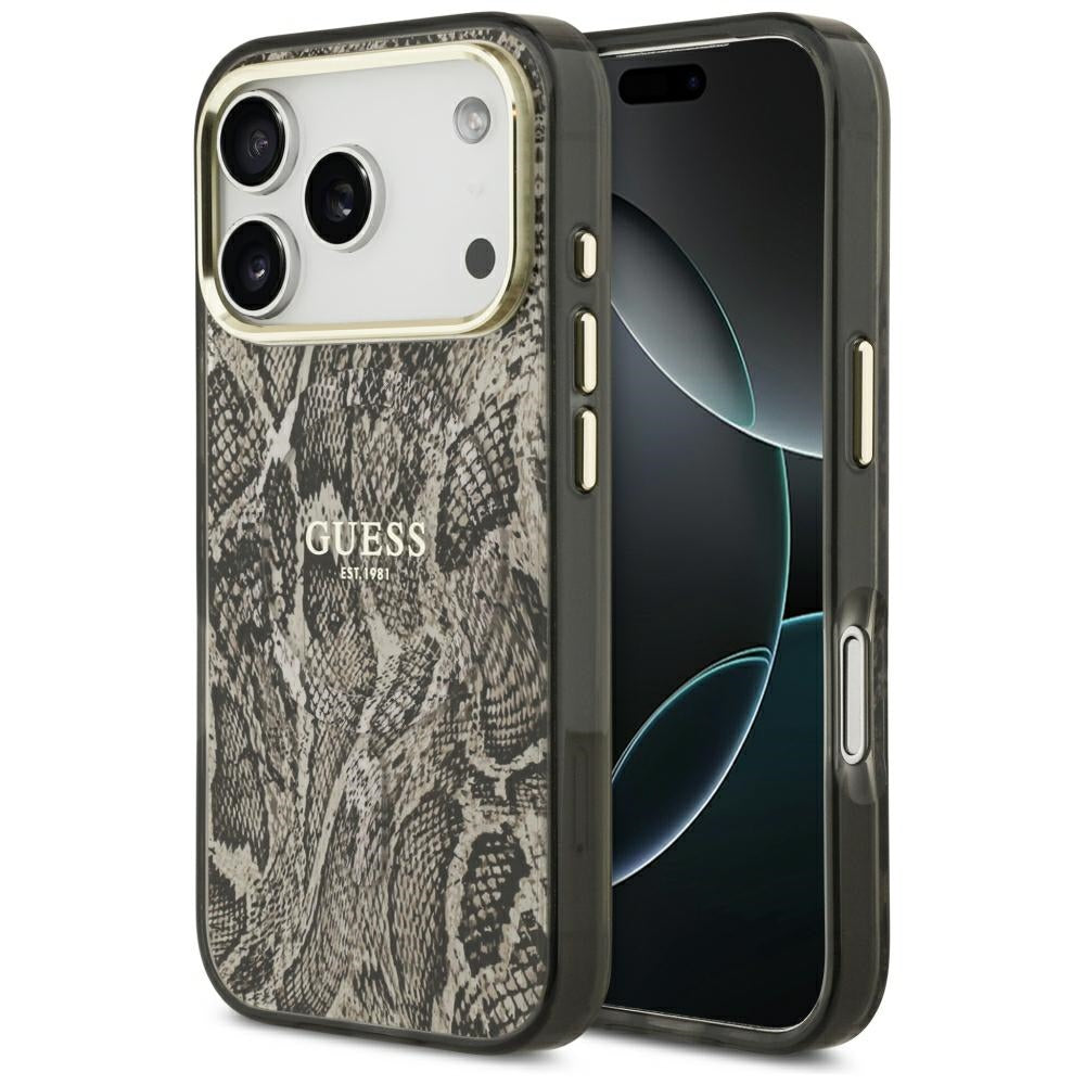 Калъф MagSafe за Apple iPhone 18 Pro / 17 Pro, Guess, Питонски мотив, Кафяв