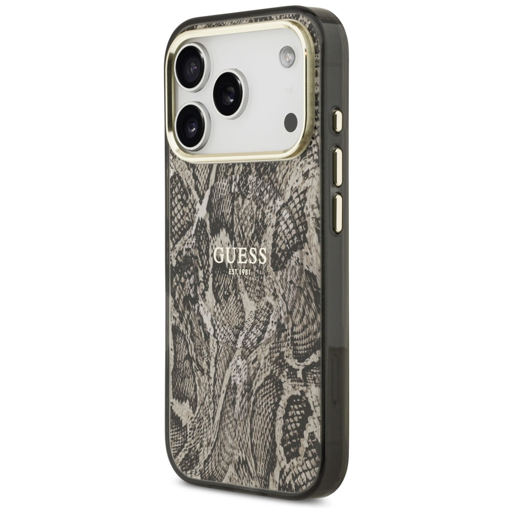 Калъф MagSafe за Apple iPhone 18 Pro / 17 Pro, Guess, Питонски мотив, Кафяв