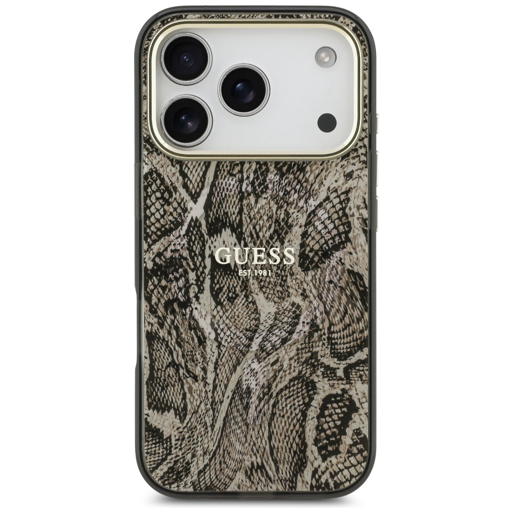 Калъф MagSafe за Apple iPhone 18 Pro / 17 Pro, Guess, Питонски мотив, Кафяв