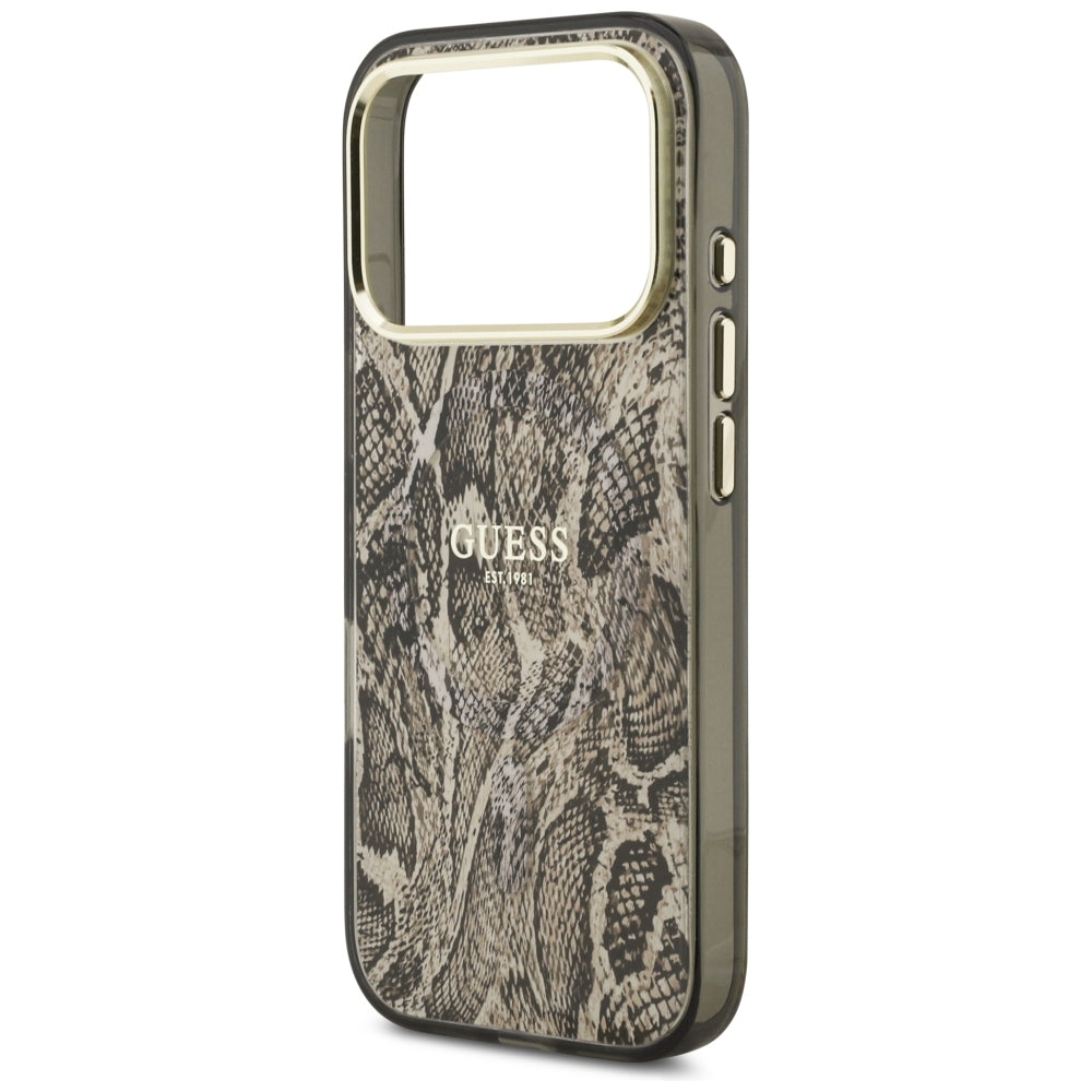 Калъф MagSafe за Apple iPhone 18 Pro / 17 Pro, Guess, Питонски мотив, Кафяв