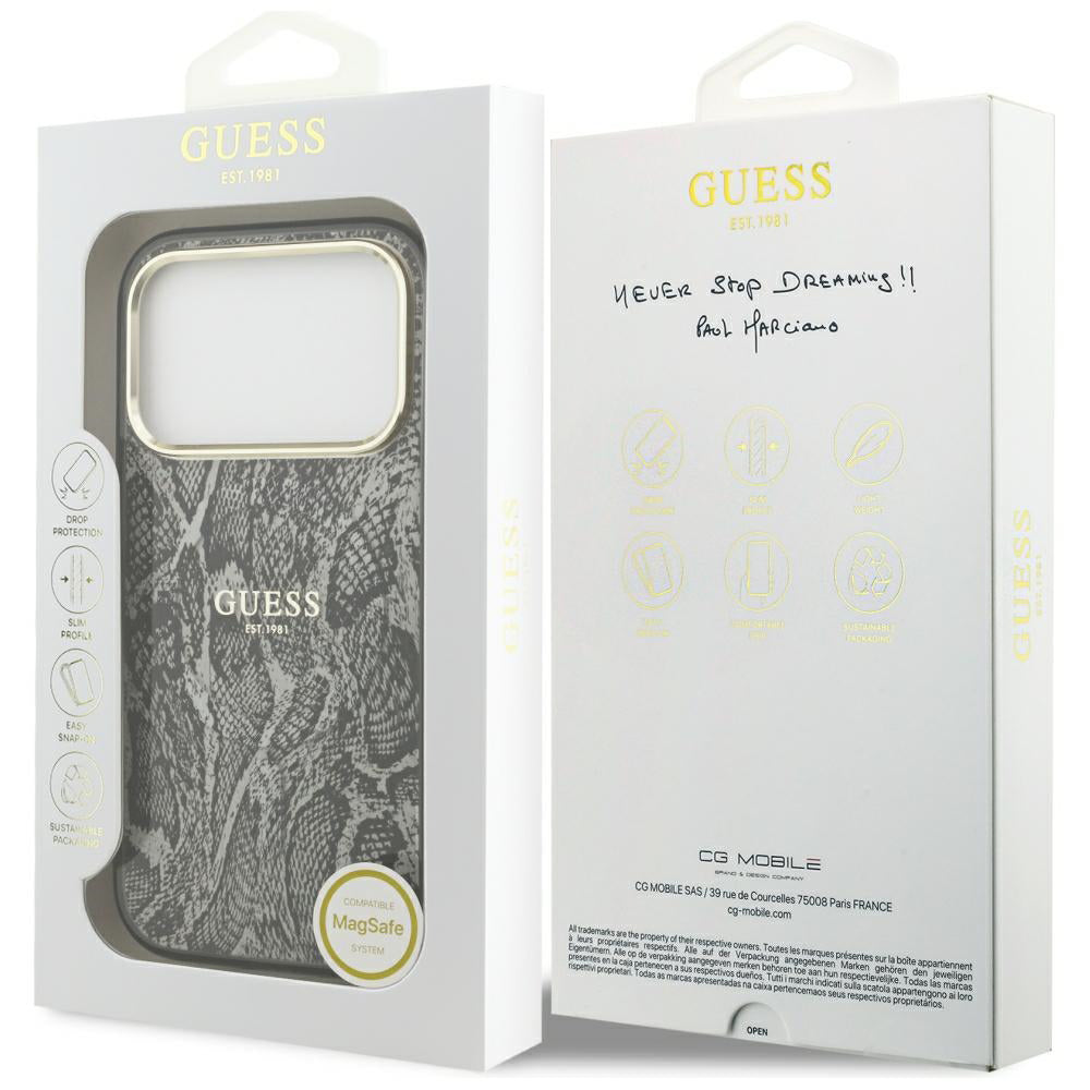 Калъф MagSafe за Apple iPhone 18 Pro / 17 Pro, Guess, модел Питон, Черен