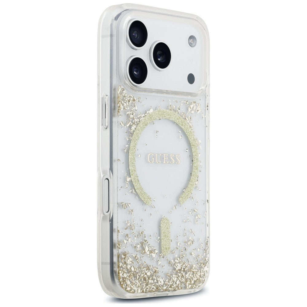 Калъф MagSafe за Apple iPhone 18 Pro / 17 Pro, Guess, Resin Bottom Glitter, Златист