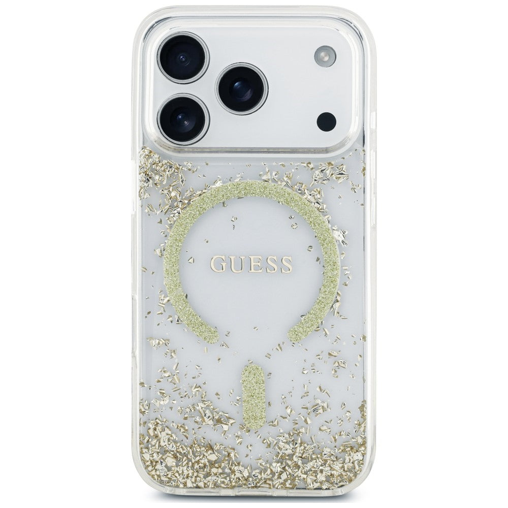 Калъф MagSafe за Apple iPhone 18 Pro / 17 Pro, Guess, Resin Bottom Glitter, Златист