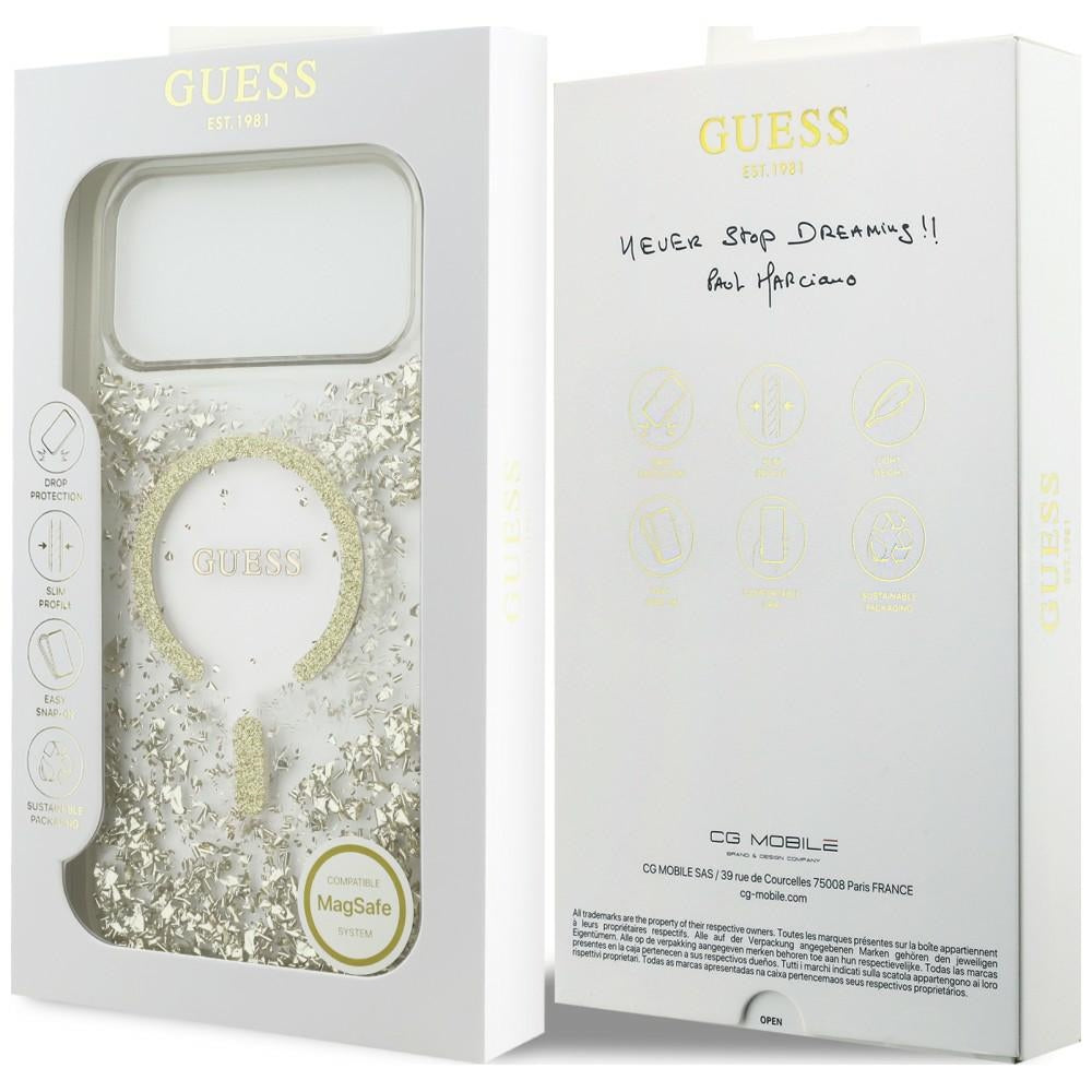 Калъф MagSafe за Apple iPhone 18 Pro / 17 Pro, Guess, Resin Bottom Glitter, Златист