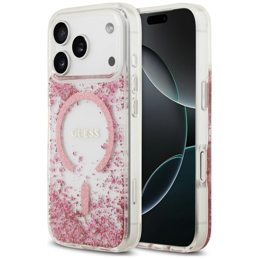 Калъф MagSafe за Apple iPhone 18 Pro / 17 Pro, Guess, Resin Bottom Glitter, Розов