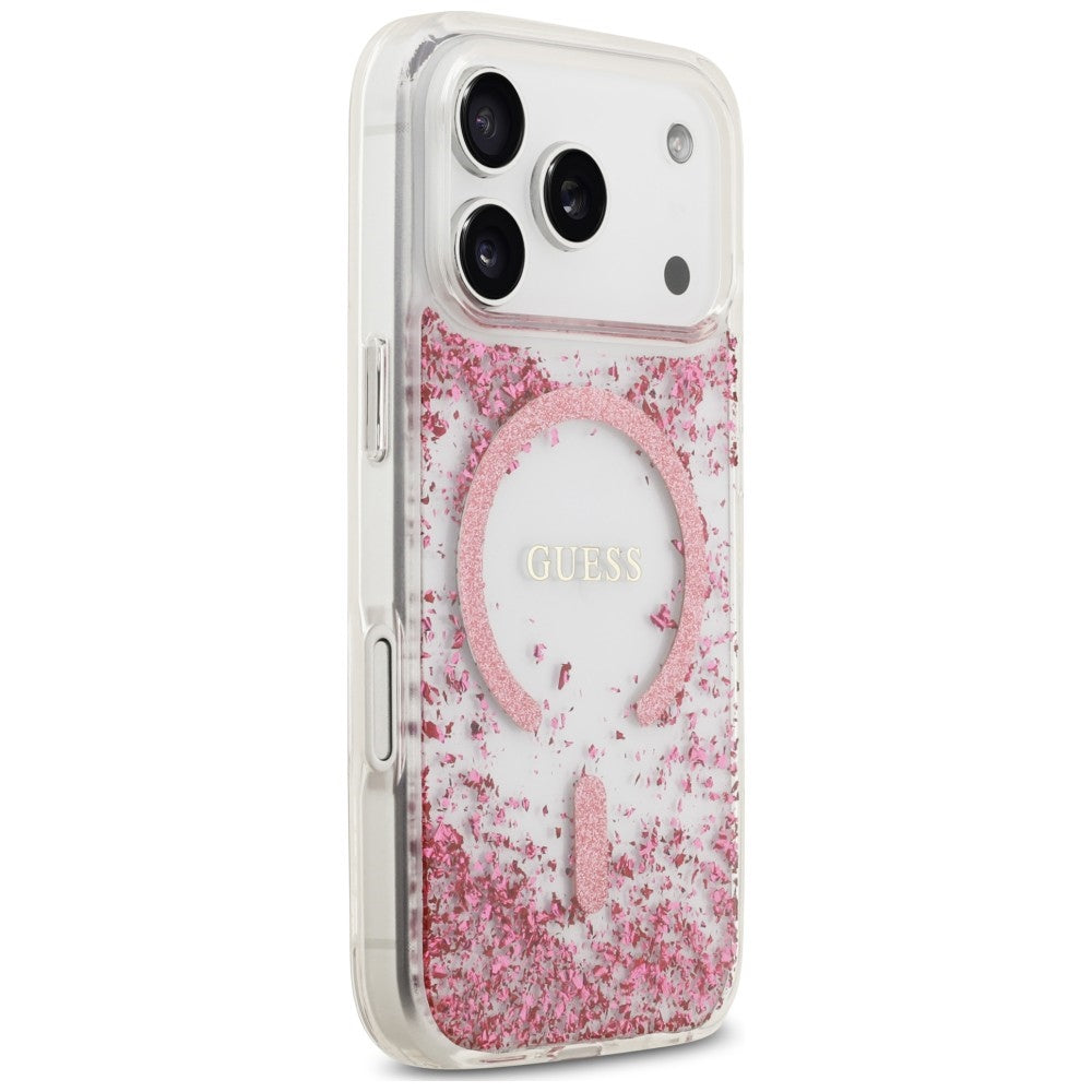 Калъф MagSafe за Apple iPhone 18 Pro / 17 Pro, Guess, Resin Bottom Glitter, Розов