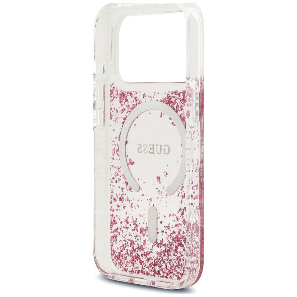 Калъф MagSafe за Apple iPhone 18 Pro / 17 Pro, Guess, Resin Bottom Glitter, Розов
