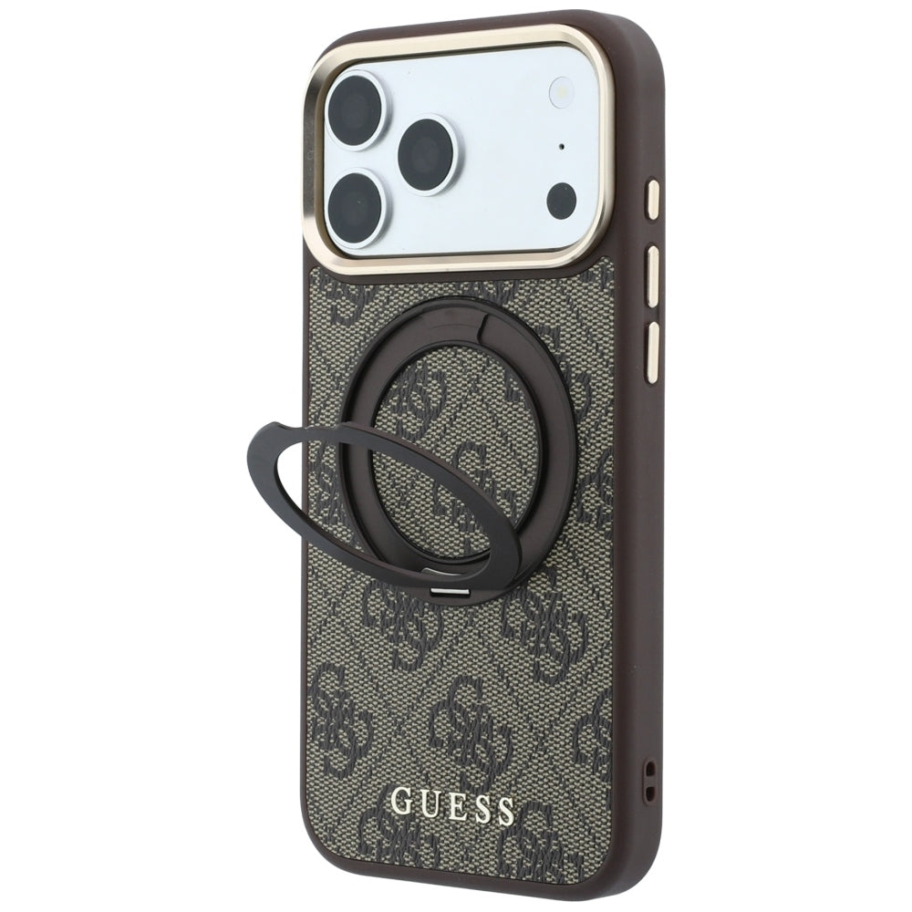 Калъф MagSafe за Apple iPhone 18 Pro / 17 Pro, Guess, Ring Stand 360 4G Classic Logo, Кафяв