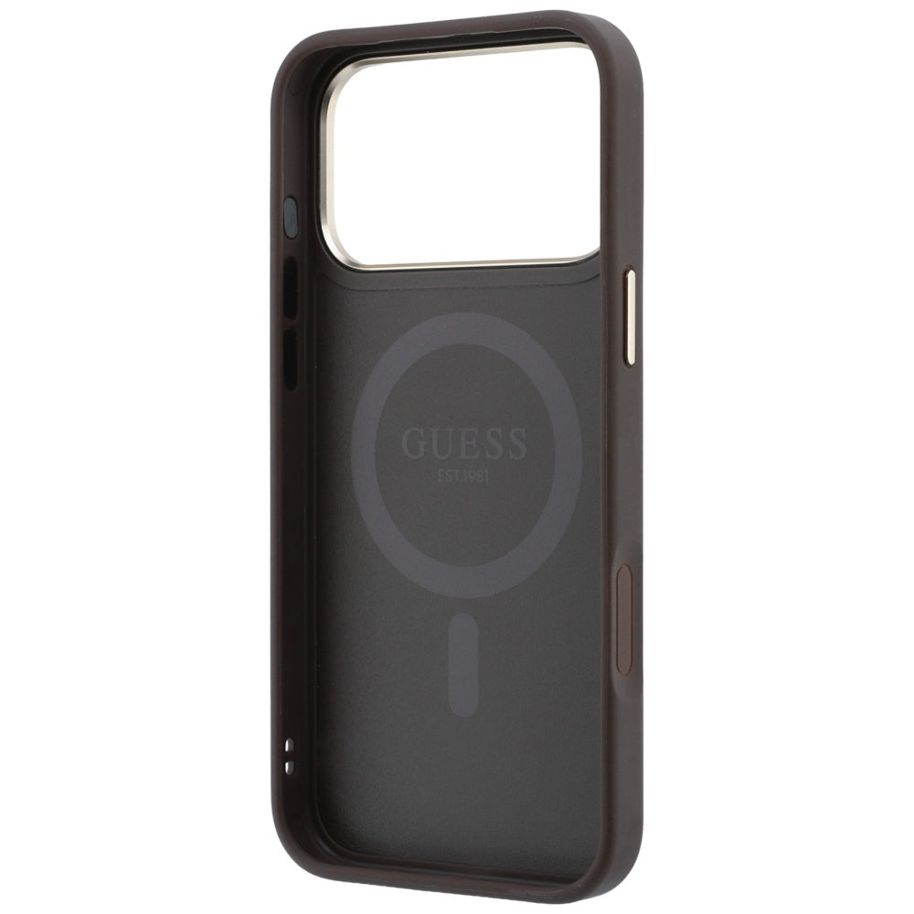 Калъф MagSafe за Apple iPhone 18 Pro / 17 Pro, Guess, Ring Stand 360 4G Classic Logo, Кафяв