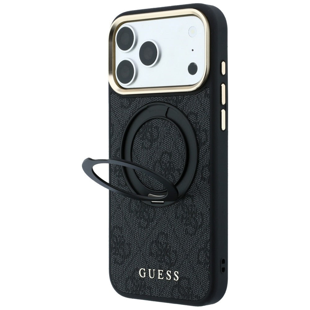 Калъф MagSafe за Apple iPhone 18 Pro / 17 Pro, Guess, Ring Stand Classic Logo, Черен