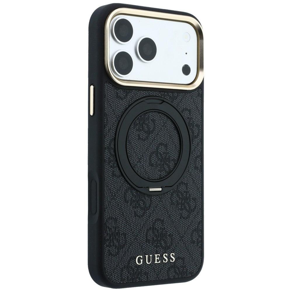 Калъф MagSafe за Apple iPhone 18 Pro / 17 Pro, Guess, Ring Stand Classic Logo, Черен