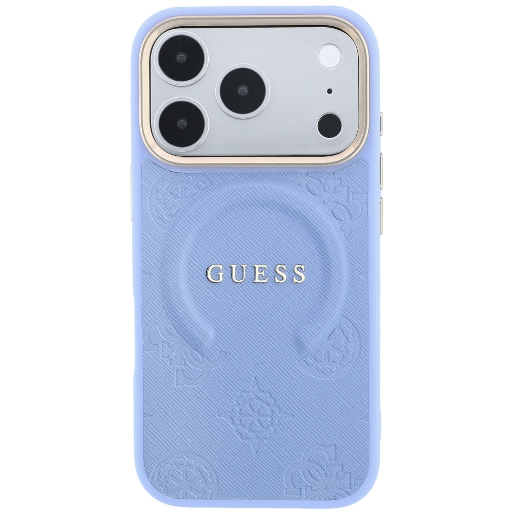 Калъф MagSafe за Apple iPhone 18 Pro / 17 Pro, Guess, Saffiano Peony Ring, Bleu
