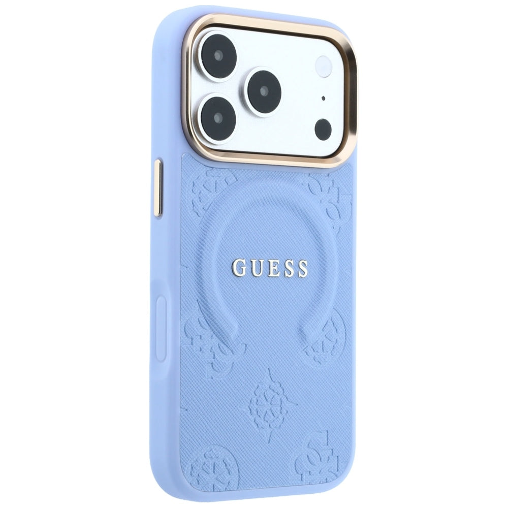 Калъф MagSafe за Apple iPhone 18 Pro / 17 Pro, Guess, Saffiano Peony Ring, Bleu