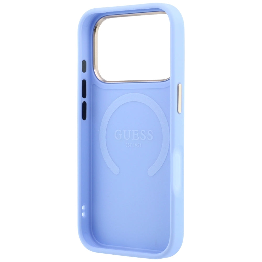 Калъф MagSafe за Apple iPhone 18 Pro / 17 Pro, Guess, Saffiano Peony Ring, Bleu