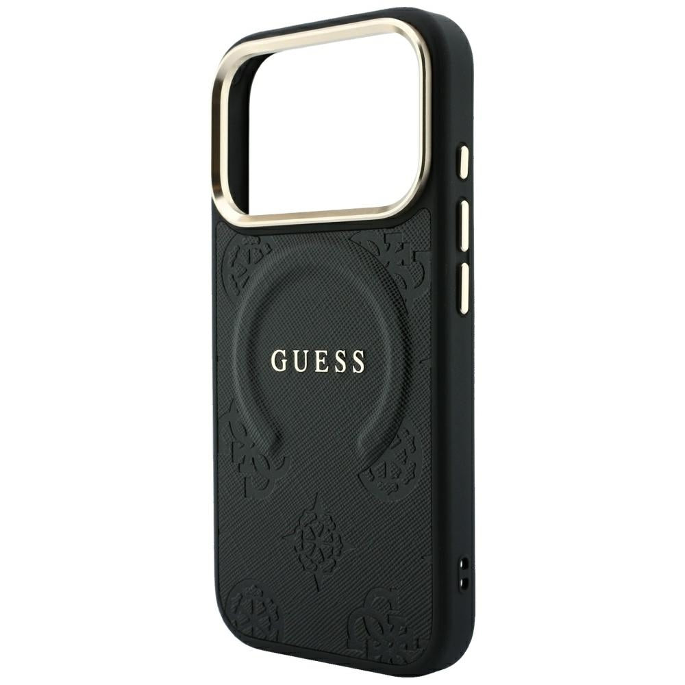 Калъф MagSafe за Apple iPhone 18 Pro / 17 Pro, Guess, Saffiano Peony Ring, Черен