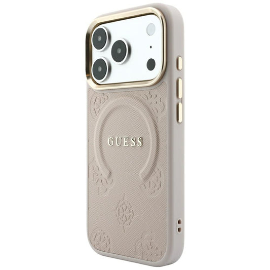 Калъф MagSafe за Apple iPhone 18 Pro / 17 Pro, Guess, Saffiano Peony Ring, Розов