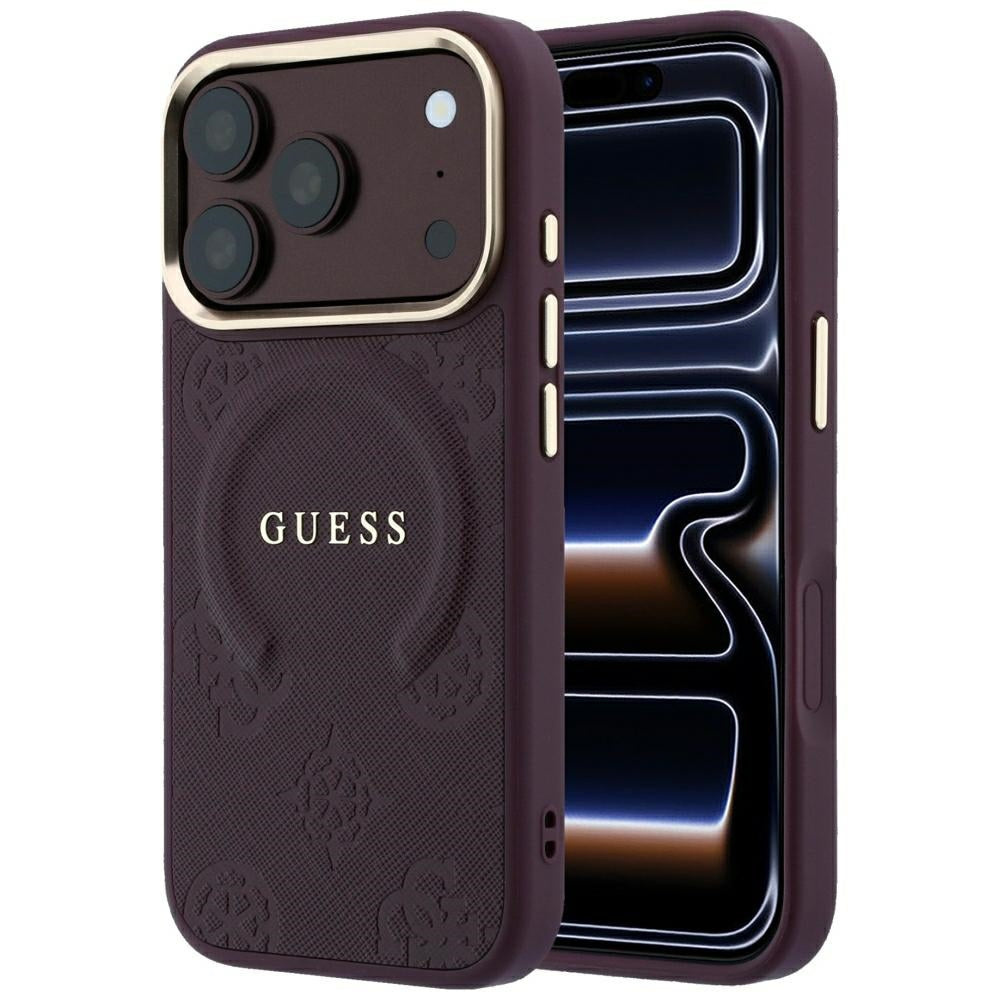 Калъф MagSafe за Apple iPhone 18 Pro / 17 Pro, Guess, Saffiano Peony Ring, Бордо
