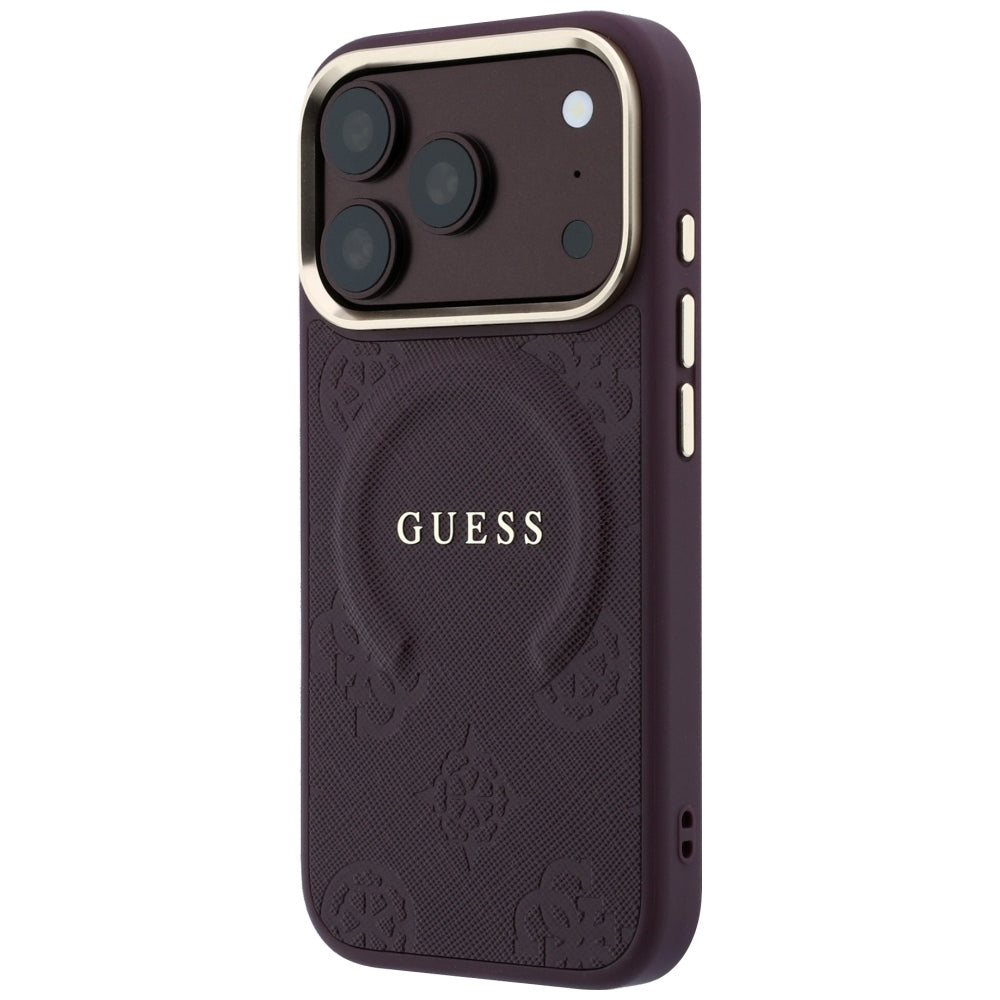 Калъф MagSafe за Apple iPhone 18 Pro / 17 Pro, Guess, Saffiano Peony Ring, Бордо