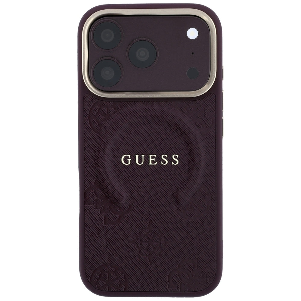 Калъф MagSafe за Apple iPhone 18 Pro / 17 Pro, Guess, Saffiano Peony Ring, Бордо