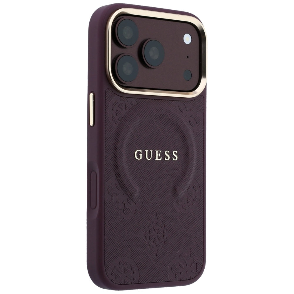 Калъф MagSafe за Apple iPhone 18 Pro / 17 Pro, Guess, Saffiano Peony Ring, Бордо