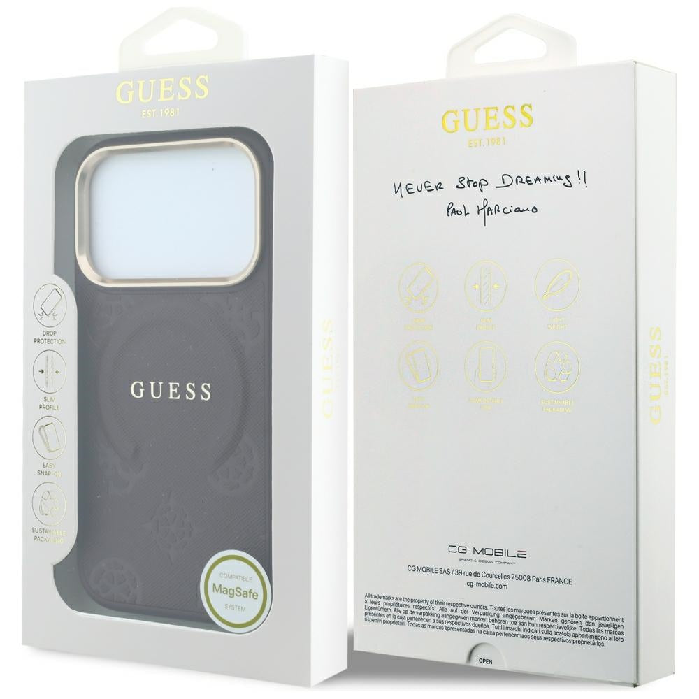 Калъф MagSafe за Apple iPhone 18 Pro / 17 Pro, Guess, Saffiano Peony Ring, Бордо