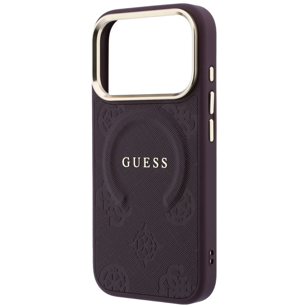 Калъф MagSafe за Apple iPhone 18 Pro / 17 Pro, Guess, Saffiano Peony Ring, Бордо