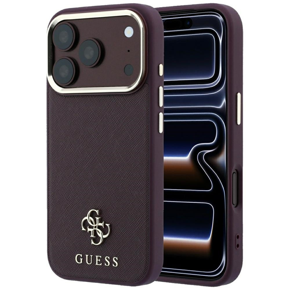 Калъф MagSafe за Apple iPhone 18 Pro / 17 Pro, Guess, Saffiano Small 4G Classic, Бордо