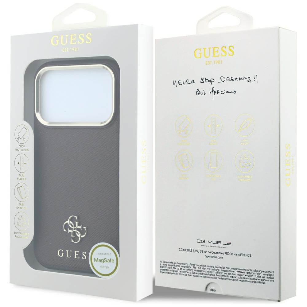 Калъф MagSafe за Apple iPhone 18 Pro / 17 Pro, Guess, Saffiano Small 4G Classic, Бордо