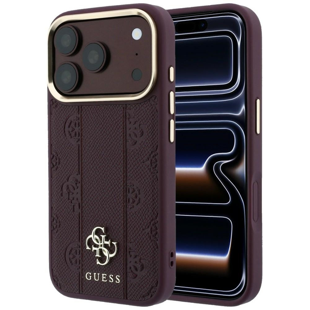 Калъф MagSafe за Apple iPhone 18 Pro / 17 Pro, Guess, Stripe Peony 4G, Бордо