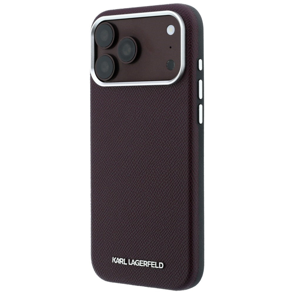 Калъф MagSafe за Apple iPhone 18 Pro / 17 Pro, Karl Lagerfeld, Зърнест Удължен Лого, Бордо